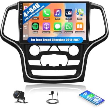 Imagem de 4+64G Android 15 estéreo para Jeep Grand Cherokee 2014-2017 sem fio Carplay Android Auto, 10 polegadas 1280 × 720P IPS tela sensível ao toque Bluetooth5.0 rádio do carro navegação GPS FM/RDS AHD