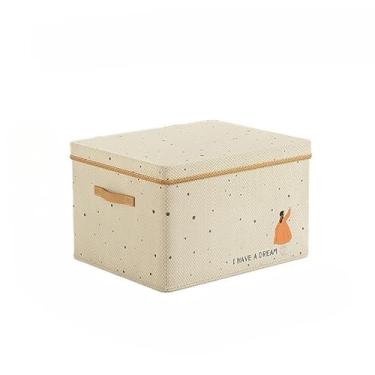 Imagem de Caixa Organizadora Dobrável com Tampa Grande Capacidade – Armazenamento de Colchas, Roupas e Cobertores para Quarto e Guarda-Roupa(1,bege)