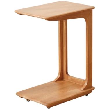 Imagem de Mesas de canto Mesa de canto pequeno espaço móvel cozinha carrinho de jantar, mesa de cabeceira em forma de C para quarto, sala de estar, mesa de sofá de camada dupla, sem necessidade de instalação