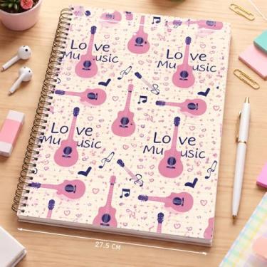 Imagem de Caderno Universitário Love Music, 80 Folhas Pautadas, Espiral, Rosa, Tema Musical Feminino, 20x27.5cm, 1 Matéria