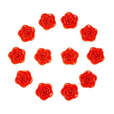 Imagem de Kit C/12 Miçangas em Plástico Flor Rosa Vermelha 2 cm - Lua Mística Or
