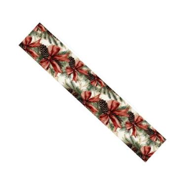 Imagem de Caminho De Mesa De Natal Em Poliéster Com Pinhas Vermelhas, Decoração 