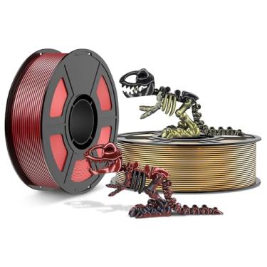 Imagem de Amoybaby Filamento PLA de seda de duas cores 1,75 mm, pacote de filamentos para impressora 3D, carretel de 2 kg (2 kg), serve para a maioria das impressoras 3D FDM (preto dourado e preto vermelho)