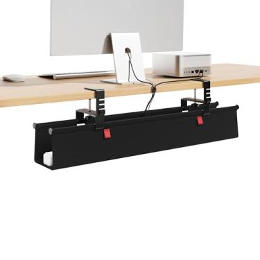 Imagem de Bandeja de gerenciamento de cabos embaixo da mesa 72 cm, 1 pacote com 1 gerenciamento de cabos de tecido sem perfuração para mesa em pé, organizador de cabos de montagem com braçadeira para escritório