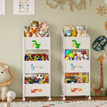 Imagem de Lyuwanxian Organizador de brinquedos infantil grande com rodas, prateleira de brinquedos para meninos e meninas, 114 x 40 x 30 cm, organizadores de brinquedos e armazenamento para sala de estar, sala