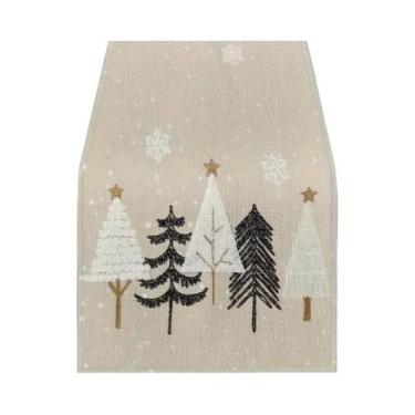 Imagem de Caminho De Mesa Bege Marrom Para O Natal Com Cena De Inverno, Árvores 