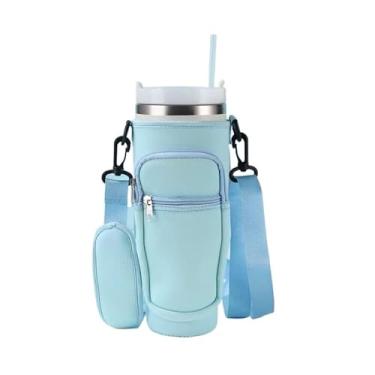 Imagem de Bolsa Porta Garrafas De Água Compatível Com Copo 40oz 1,2 Litro Para Celular Chaveiro Com Alça De Ombro Ajustável (Azul)