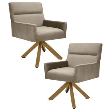 Imagem de Kit 2 Poltronas Decorativas Giratórias Base Giromad Madeira Angel Veludo C-68 Marrom Claro - Domi