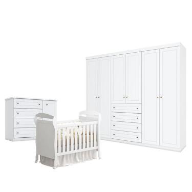 Imagem de Quarto De Bebê Americano 6 Portas Com Berço Danny Branco Acetinado Reller - Henn.