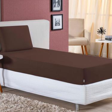 Imagem de Jogo De Cama Solteiro Nobre 2 Peças Lençol Com Elástico De 30cm De Altura Malha 100% Algodão - Marrom