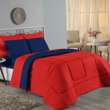 Imagem de Edredom Queen Nobre 1 Peça Dupla Face 2,20m X 2,40m Malha 100% Algodão - Vermelho / Azul-marinho