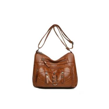 Imagem de Bolsa de ombro feminina de couro PU macio de grande capacidade - taiyu