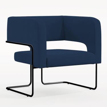 Imagem de Poltrona Base De Aço Preto Veludo Azul Marinho