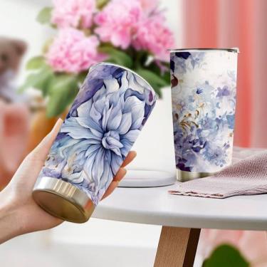 Imagem de Caneca de café Oasisdream Tumbler 600mL com estampa de flores