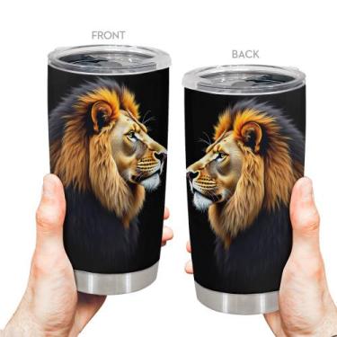 Imagem de Copo Oasisdream de aço inoxidável 600ml com estampa de leão