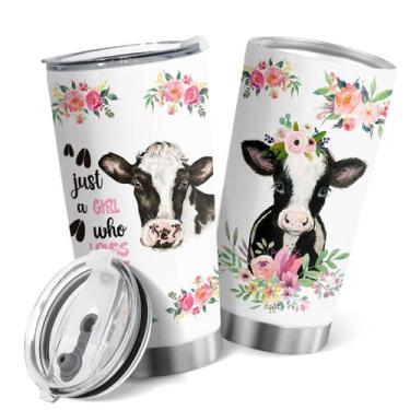 Imagem de Copo Oasisdream de aço inoxidável 600mL com estampa de vaca