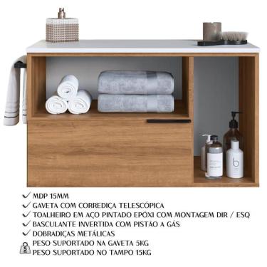 Imagem de Gabinete Para Banheiro 02 Portas 01 Gaveta 80cm Mel Branco Proddy Mel