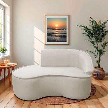 Imagem de Divã Recamier Curvo Sala De Estar Recepção Marrocos 150cm Lado Esquerdo Linho Bege