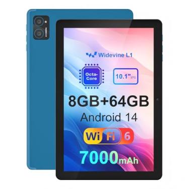 Imagem de AWOW Tablet Android 14 de 10 polegadas: 8 GB + 64 GB + 1 TB expansível, certificado Widevine L1 Netflix, tablet Android A523 de 8 núcleos, bateria de 7000 mAh, corpo de metal de reconhecimento facial