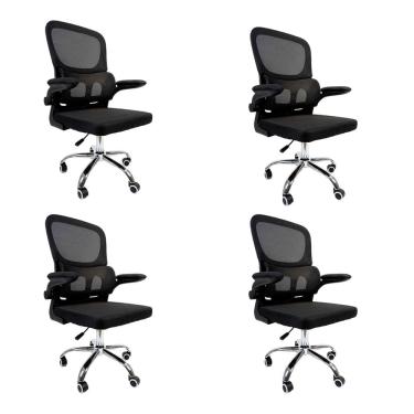 Imagem de Kit 4 Cadeiras de Escritório Diretor Oficial Atenas sem Apoio Preto