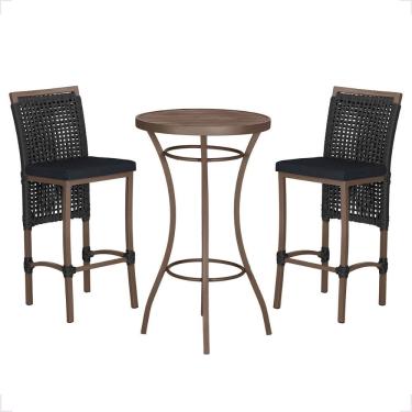 Imagem de Mesa Bistro E 2 Banquetas Roma Marrom Corda Náutica 12 Preta