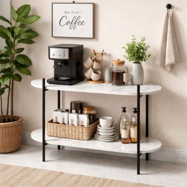 Imagem de Mesa Aparador Branco Compacta com 2 Níveis – Funcional, Moderna e Resistente