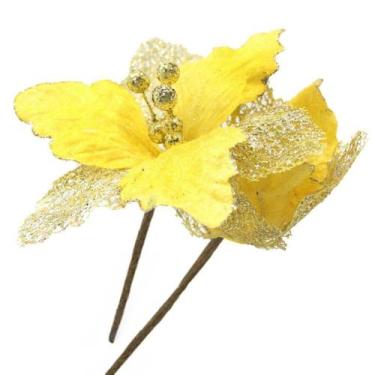 Imagem de Kit 6 Flores Artificial Decoração De Natal Com Glitter 27cm - Genérico