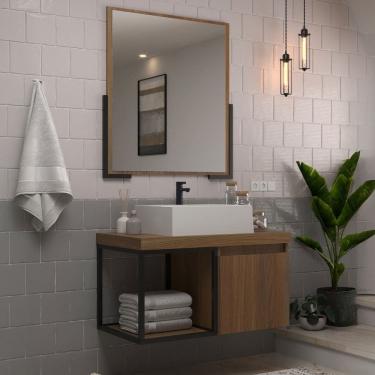 Imagem de Armário de Banheiro Miami 80 Cm 1 Porta 100% Mdf com Espelho Noce - Belizze Móveis