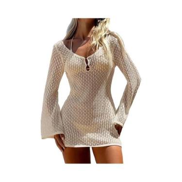 Imagem de Vestido Curto De Tricô Com Proteção Solar De Manga Longa, Sexy E Moder
