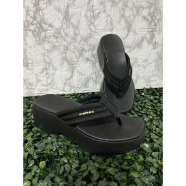 Imagem de Sandalia Moleca Anabela Plataforma de Dedo, Preto, 38
