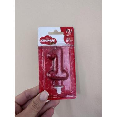 Imagem de Vela de Aniversário Lumi Glitter Vermelho Número 1 Cromus Festas - Ins