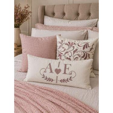 Imagem de Almofada Personalizada Casal com Iniciais  Bordado Elegante 50x30 Cor 