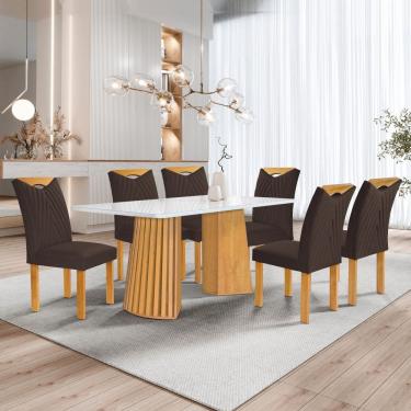 Imagem de Conjunto Mesa Stella Ripada 170cm com 6 cadeiras Stella tampo Smart Plus com Vidro