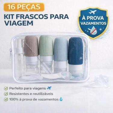 Imagem de Kit frascos para viagem de silicone anti vazamento com necessaire 16 p