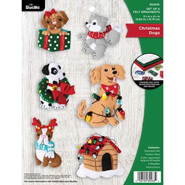 Imagem de Bucilla, Kit de enfeites com aplique de feltro para cães de Natal, conjunto de 6