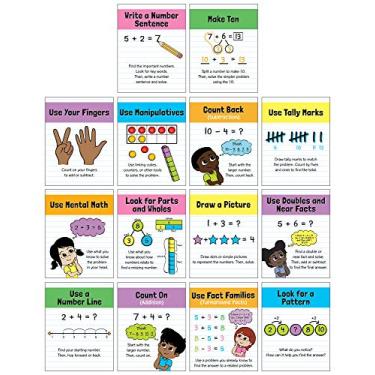 Imagem de Carson Dellosa Math Strategies pôsteres, 21,5 x 28 cm cartazes de matemática para decoração de parede, quadro de avisos, decoração de sala de aula, materiais de creche, decoração de escritório, pôsteres de escola e sala de aula (14 pôsteres)
