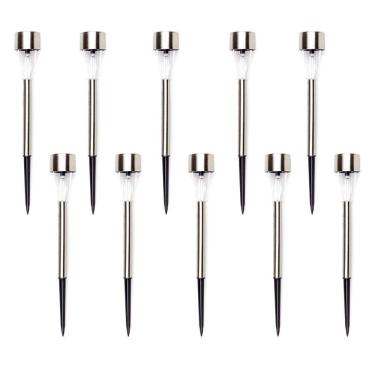 Imagem de Kit 10 Luminárias Luz Solar Inox Led Poste Iluminação Jardim