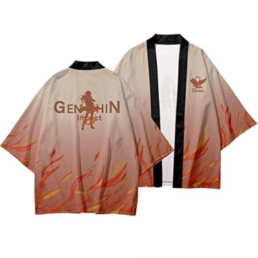 Imagem de Genshin Impact Zhongli Qiqi Klee Jaqueta Cardigan Costume Cosplay Tops Xale Manga 3/4 Manto