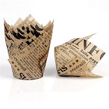 Imagem de 150 peças de copos de papel de assar tulipa, embalagens de forros de muffin de cupcake papel de pergaminho rústico para festa, aniversário e casamento (Preto)