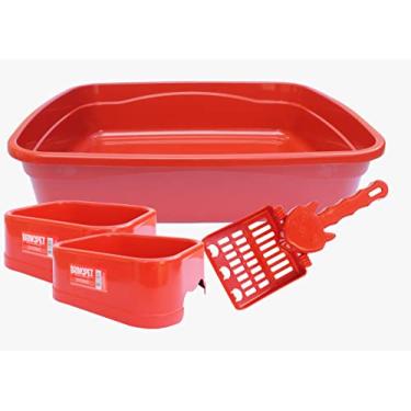 Imagem de Kit Gato 4 Peças Caixa de Areia Pá Higiênica Comedouro Bebedouro Banheiro Para Gatos (Verde)