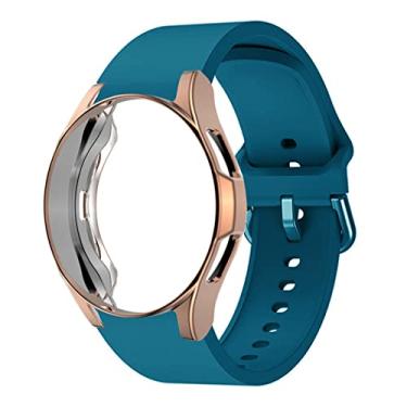 Imagem de Pulseira de relógio de 20 mm, compatível com Samsung Galaxy Watch 5 de 44 mm, pulseira de silicone macia e fina com cobertura total, capa de relógio para Galaxy Watch 4 de 44 mm, pulseira esportiva