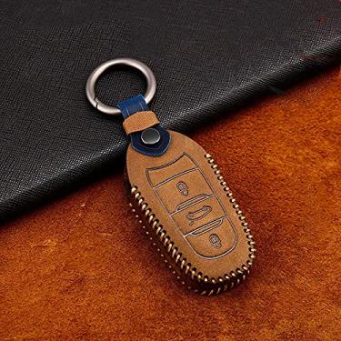 Imagem de CSHU Couro Car Key Case Cover Keychain Ring Key Bag, apto para Peugeot 301 208 3008 5008 408 2008 308 508 2013 2014 2015 2016 2017 2018 2019, Castanho