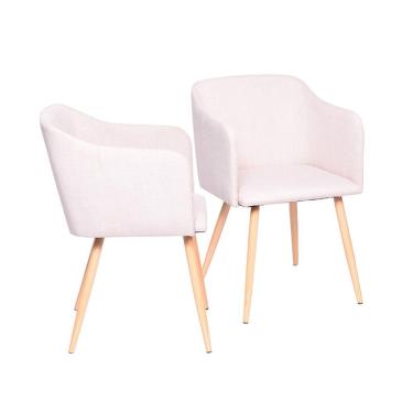 Imagem de Kit 02 Cadeiras Boxbit Charla Linho Bege Base Metal Cor Madeira