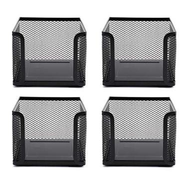 Imagem de Suwimut Pacote com 4 suportes de notas de malha, suporte de notas adesivas de malha de metal preto para notas pop-it, caneta, lápis, clipe de papel, tacha, organizador de armazenamento de materiais de escritório, 10 x 10 cm
