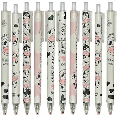 Imagem de Maydahui 12 canetas de gel fofas de vaca leiteira, desenhos animados, canetas retráteis, tinta preta para escritório, papelaria, escola, material de escritório