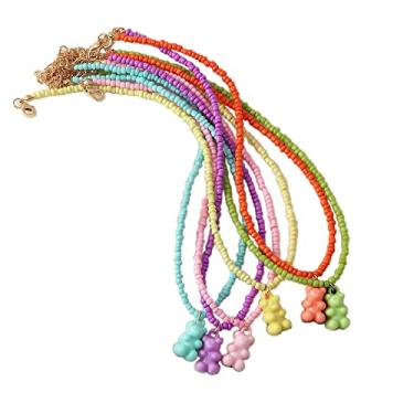 Imagem de 6 peças bonito colorido resina gummy urso miçangas elo corrente pingente colar engraçado adorável cor doce desenho animal colar para mulheres menina homens menino boate aniversário jóias presente, Resina metálica, Ágata
