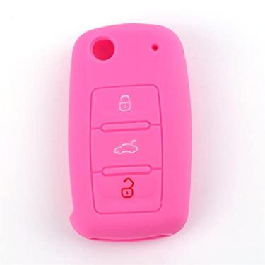 Imagem de SELIYA Capa para chave de carro remoto de silicone, compatível com Volkswagen VW POLO Tiguan Passat B5 B6 B7 Golf EOS Scirocco Jetta MK6 Octavia, rosa