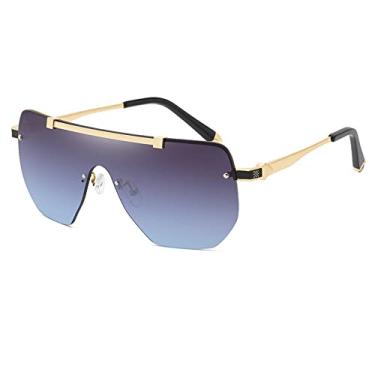 Imagem de Óculos de sol quadrados grandes para homens, lente gradiente de uma peça, óculos de sol de armação grande, design sem aro, UV400, cinza C06, azul, tamanho único