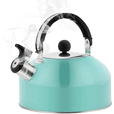 Imagem de REJOON Chaleira de aço inoxidável com apito - Chaleiras de chá de fogão para fogão de halogêneo fogão a lenha | Chaleira de apito alto para água de chá e café (Cor: Pblue)
