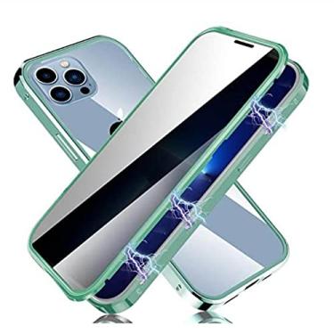 Imagem de para capa de telefone de tela de privacidade de vidro dupla face protegida pára-choques de metal para iphone 13 12 11 pro max mini 6 7 8 plus x xs xr, verde, para iphone se2020